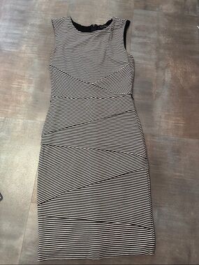White House Black Market Black and White Striped Midi Sheath Dress